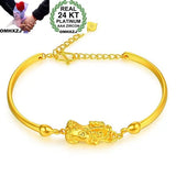 OMHXZJ Woman Wedding Gift Pixiu Resizable Yellow Cuff Bangle