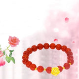 European Rose Garnet Beads 24KT Yellow Cuff Bangle