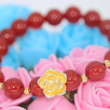 European Woman Rose Garnet Beads Cuff Bangle