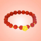 European Rose Garnet Beads 24KT Yellow Cuff Bangle