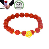 European Woman Rose Garnet Beads Cuff Bangle