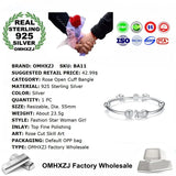 925 Silver Rose Open Cuff Bangle BA11