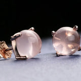 Rose Quartz Stud Earrings in 18KT Rose Gold for Wedding or Party