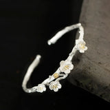 925 Sterling Silver Cuff Bangle with Sakura Design