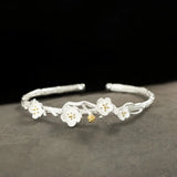 925 Sterling Silver Cuff Bangle with Sakura Design
