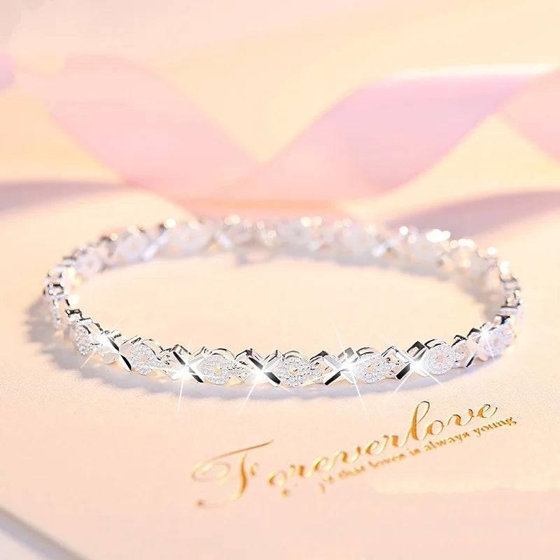 European Woman Girl Party Wedding Gift Silver OX 999 Sterling Silver Bracelet