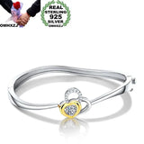 925 Silver Heart Cuff Bangle - European Girl Party Wedding Gift