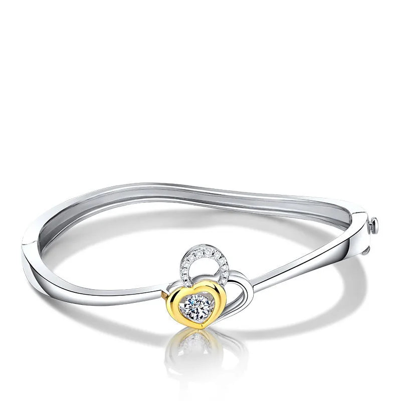 925 Silver Heart Cuff Bangle - European Girl Party Wedding Gift