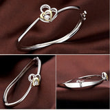 925 Silver Heart Cuff Bangle - European Girl Party Wedding Gift