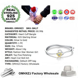 925 Silver Heart Cuff Bangle - European Girl Party Wedding Gift