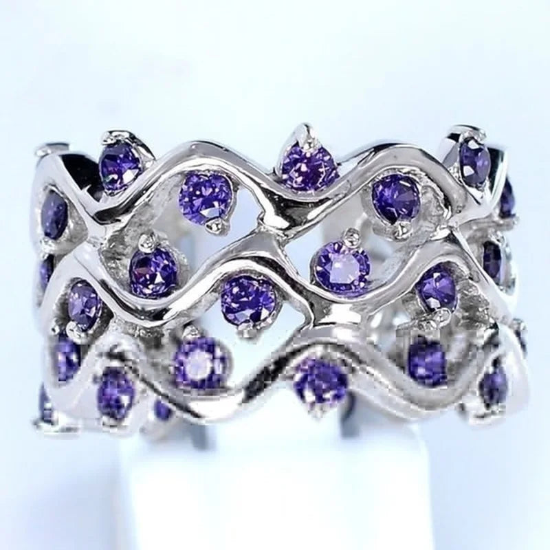 Silver Purple Wave Amethyst 925 Sterling Silver Ring RR16