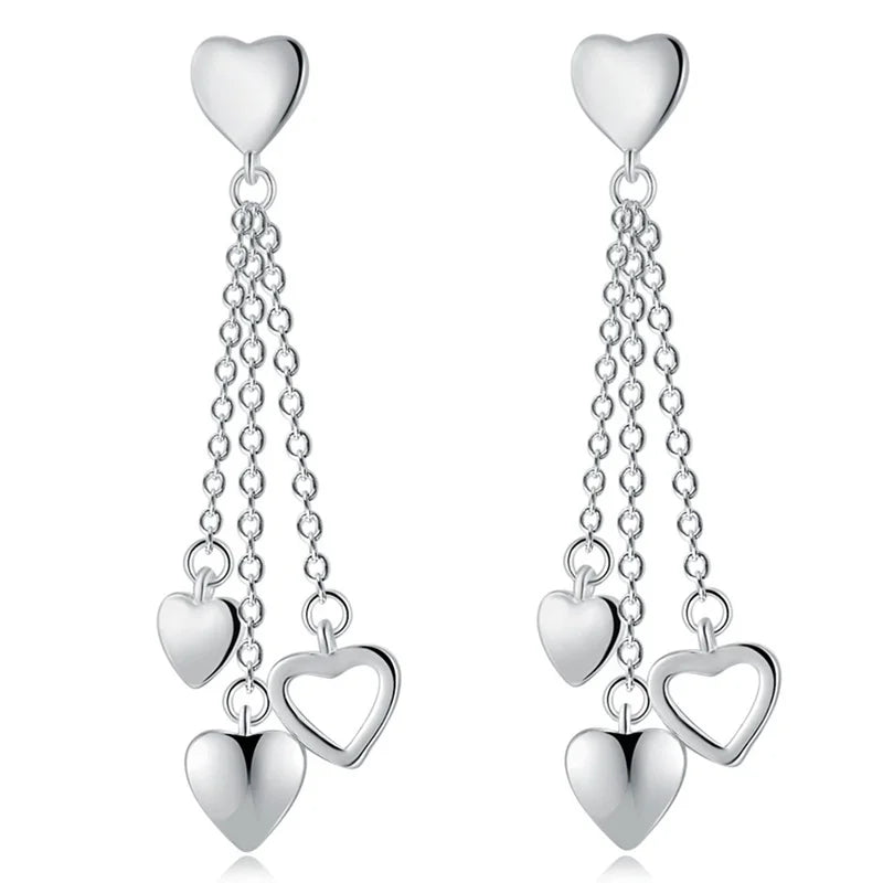 Silver Tassel Heart 925 Sterling Silver Stud Earrings