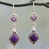Vintage Amethyst S925 Silver Drop Earrings EA374