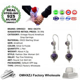 Vintage Amethyst S925 Silver Drop Earrings EA374