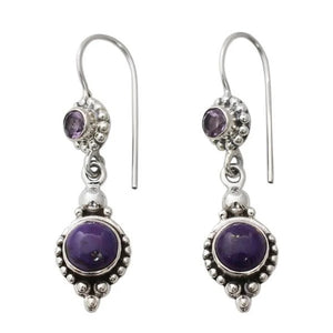 Vintage Amethyst S925 Silver Drop Earrings EA374