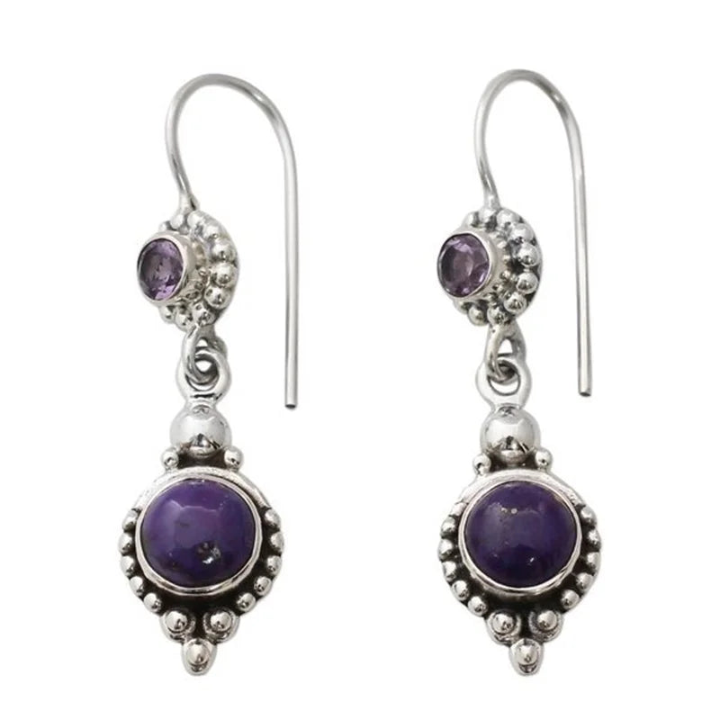 Vintage Amethyst S925 Silver Drop Earrings EA374