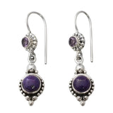 Vintage Amethyst S925 Silver Drop Earrings EA374
