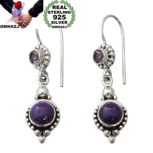 Vintage Amethyst S925 Silver Drop Earrings EA374