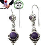 Vintage Amethyst S925 Silver Drop Earrings EA374