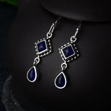 OMHXZJ Vintage Lapis S925 Silver Drop Earrings