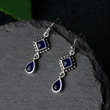 OMHXZJ Vintage Lapis S925 Silver Drop Earrings
