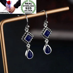 OMHXZJ Vintage Lapis S925 Silver Drop Earrings