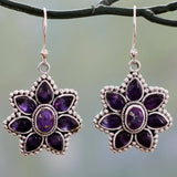Vintage Flower Amethyst Sterling Silver Drop Earrings