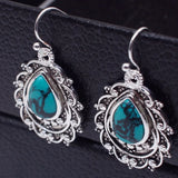 Vintage Green Turquoise S925 Sterling Silver Drop Earrings