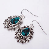 Vintage Green Turquoise S925 Sterling Silver Drop Earrings