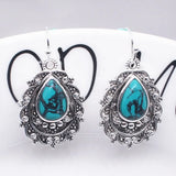 Vintage Green Turquoise S925 Sterling Silver Drop Earrings