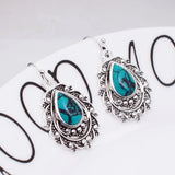 Vintage Green Turquoise S925 Sterling Silver Drop Earrings