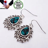 Vintage Green Turquoise S925 Sterling Silver Drop Earrings
