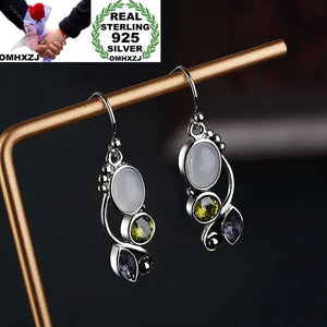 Vintage Moonstone Zircon 925 Silver Drop Earrings EA281