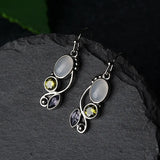 Vintage Moonstone Zircon 925 Silver Drop Earrings EA281