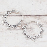 Vintage Silver Flower Taiyin Hoop Earrings EA452