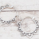 Vintage Silver Flower Taiyin Hoop Earrings EA452