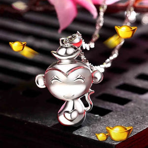 OMHXZJ S925 Sterling Silver Monkey Necklace Pendant CA141