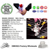 OMHXZJ S925 Sterling Silver Monkey Necklace Pendant CA141