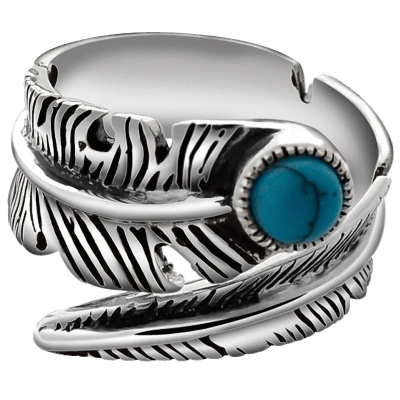 Vintage Turquoise Wing Silver Ring - RR832
