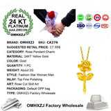 European Wedding Gift Rose 24KT Yellow Necklace Pendant Charm