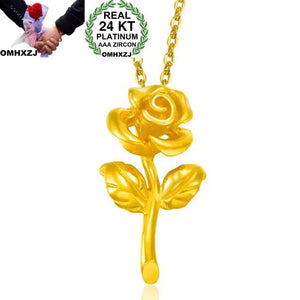 European Wedding Gift Rose 24KT Yellow Necklace Pendant Charm