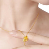 European Wedding Gift Rose 24KT Yellow Necklace Pendant Charm