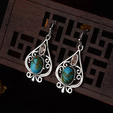 Vintage Water Drop Turquoise Tai Silver Drop Earrings