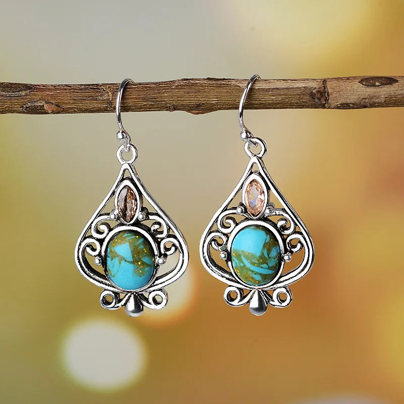 Vintage Water Drop Turquoise Tai Silver Drop Earrings