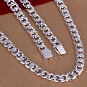 European Man Party Wedding Gift Wide Silver Alloy 925 Chain Necklace
