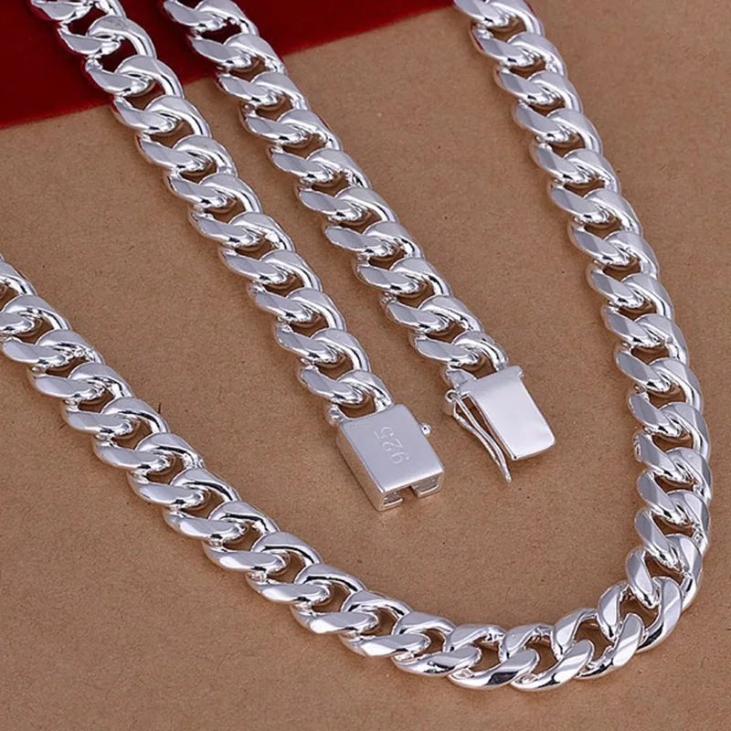 European Man Party Wedding Gift Wide Silver Alloy 925 Chain Necklace