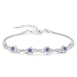 Peach Blossom Purple Zircon 925 Silver Bracelet Bangle SZ86