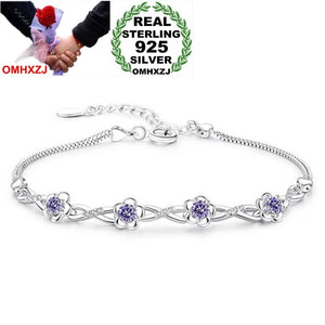 Peach Blossom Purple Zircon 925 Silver Bracelet Bangle SZ86