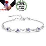 Peach Blossom Purple Zircon 925 Silver Bracelet Bangle SZ86