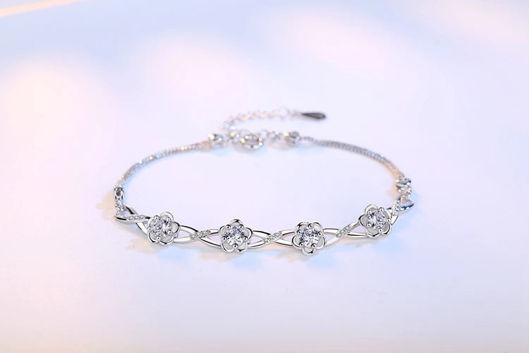 Peach Blossom Purple Zircon 925 Silver Bracelet Bangle SZ86